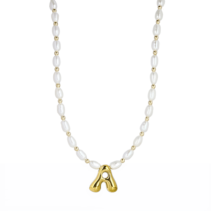 Freshwater Pearl Gold Bubble Initial Necklace – MXW Jewellery