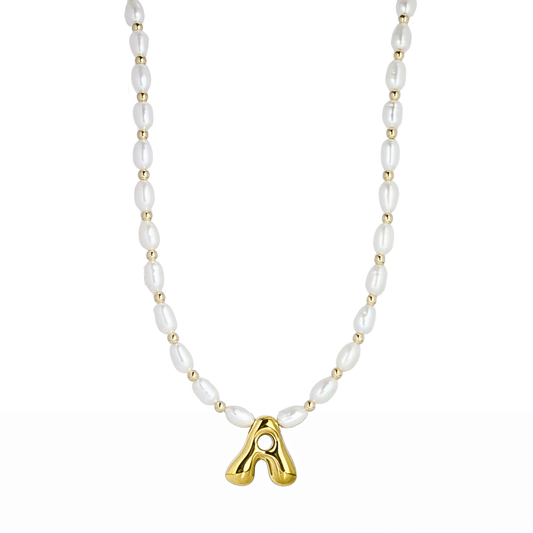 Freshwater Pearl Gold Bubble Initial Necklace – MXW Jewellery