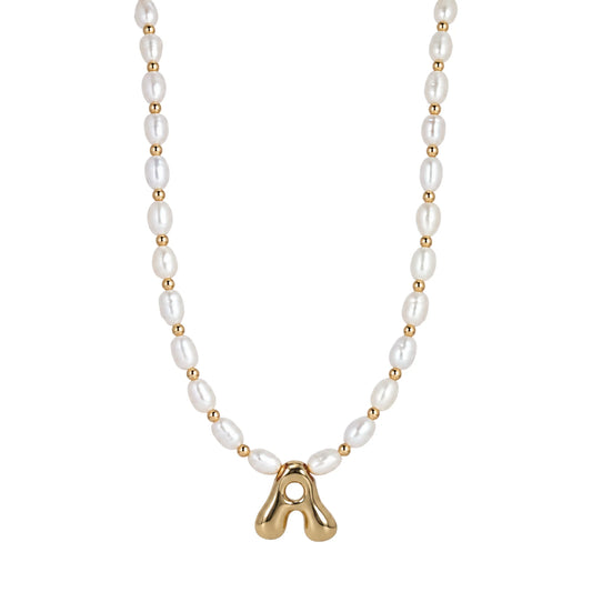 Freshwater Pearl Gold Bubble Initial Necklace – MXW Jewellery