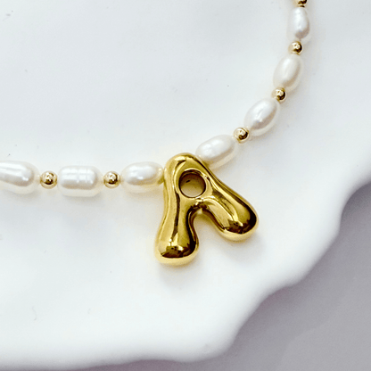 Freshwater Pearl Gold Bubble Initial Necklace – MXW Jewellery