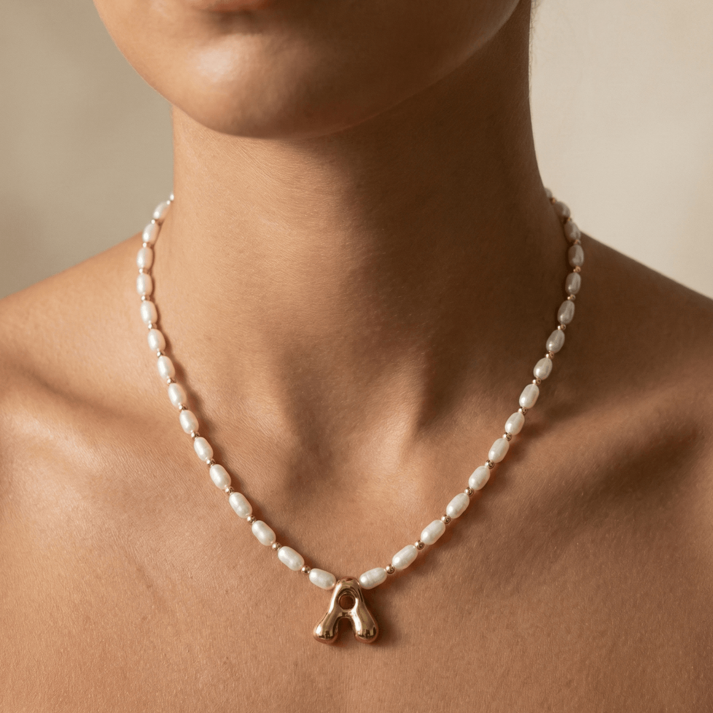 Freshwater Pearl Gold Bubble Initial Necklace – MXW Jewellery