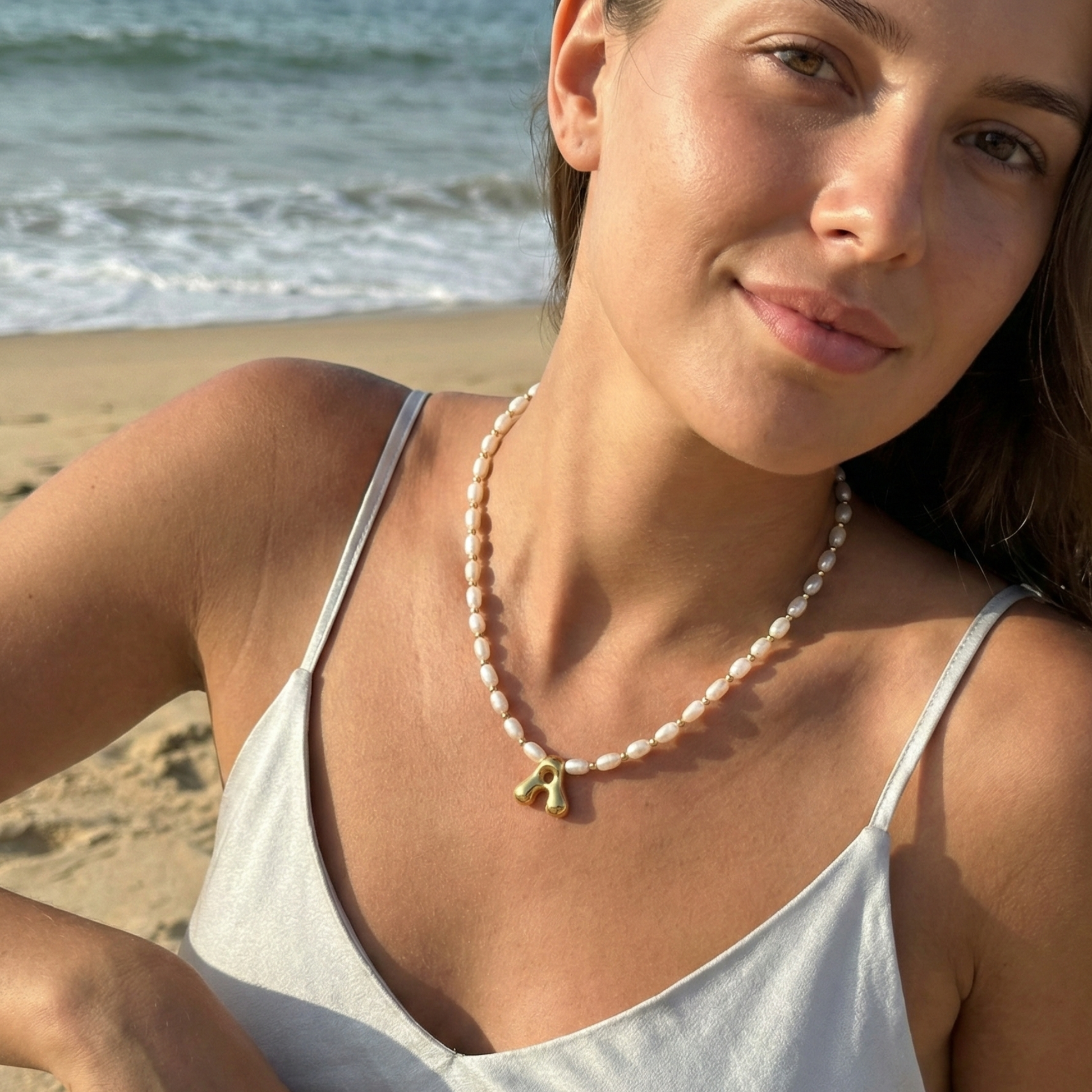 Freshwater Pearl Gold Bubble Initial Necklace – MXW Jewellery