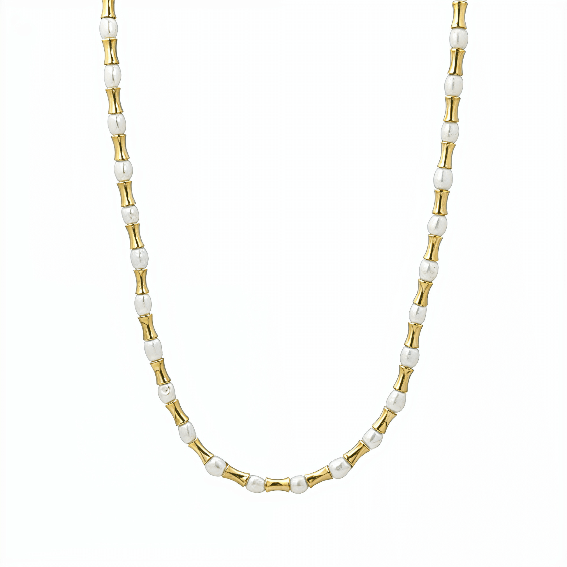 Gold Bamboo Bead & Pearl Necklace – MXW Jewellery