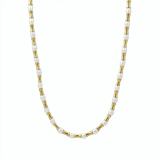 Gold Bamboo Bead & Pearl Necklace – MXW Jewellery