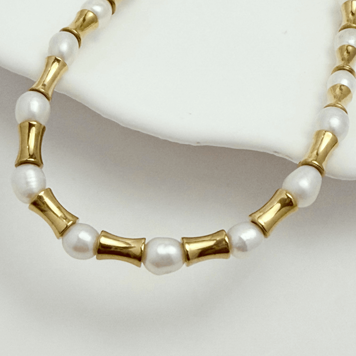 Gold Bamboo Bead & Pearl Necklace – MXW Jewellery
