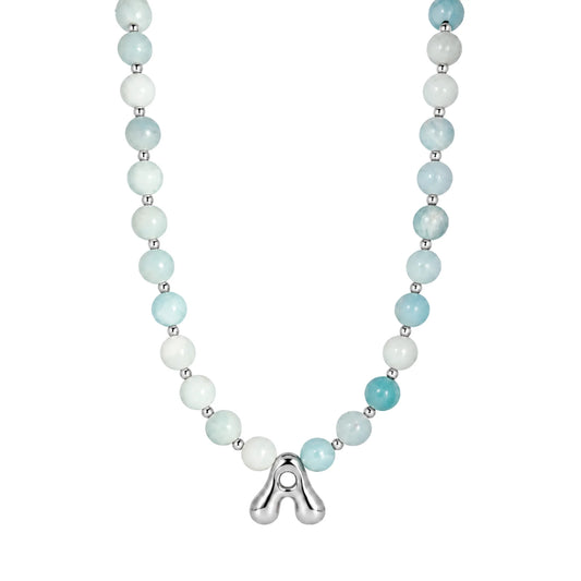 Natural amazonite and 925 sterling silver beaded necklace with personalised bubble initial charm, hand-finished in Australia