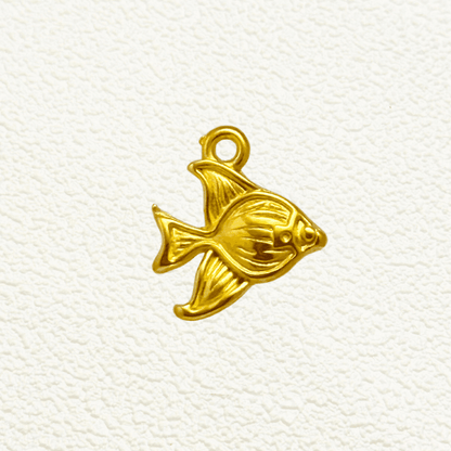 Gold angelfish charm with a smooth surface and detailed fin design