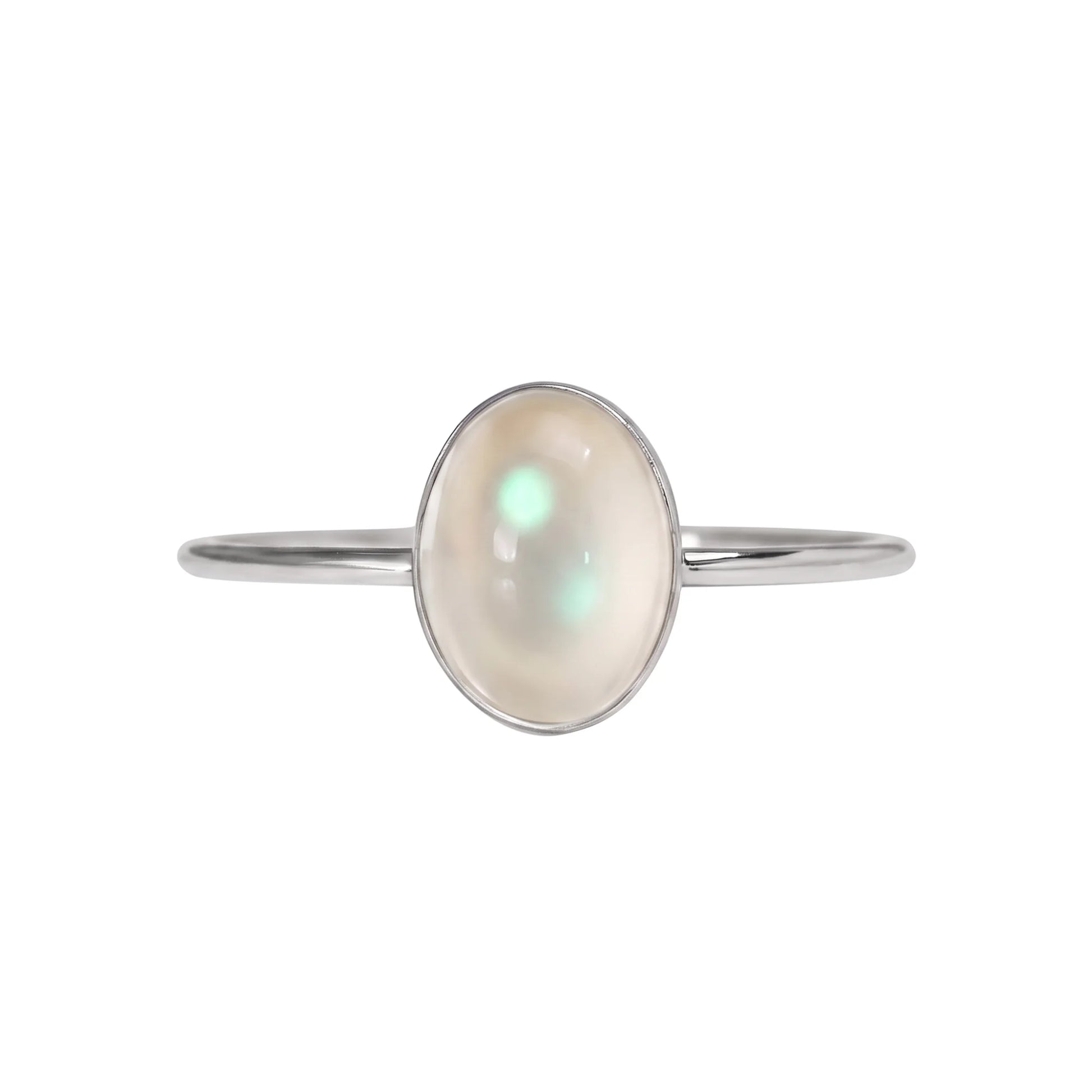 MXW natural oval white moonstone April birthstone stacking ring in 925 sterling silver metal