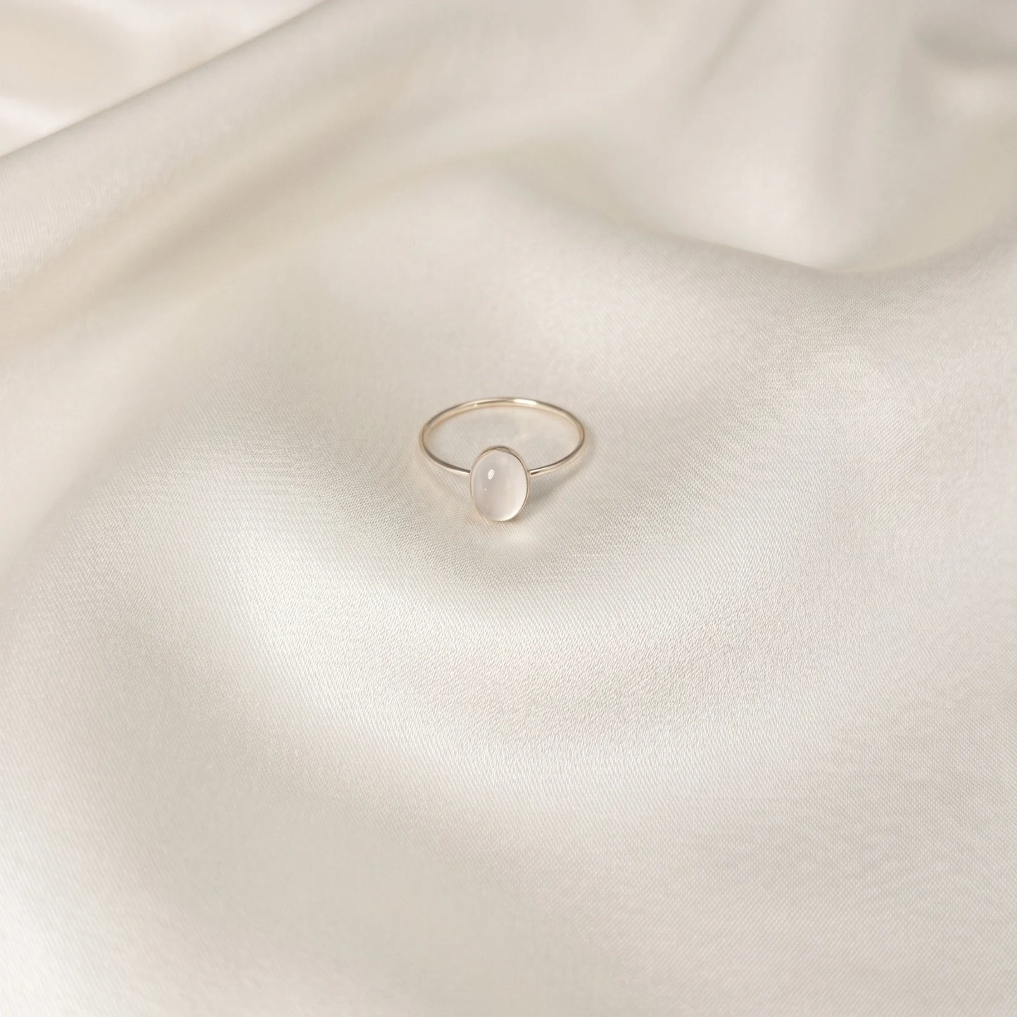 MXW natural oval white moonstone April birthstone stacking ring in 14K gold-filled metal