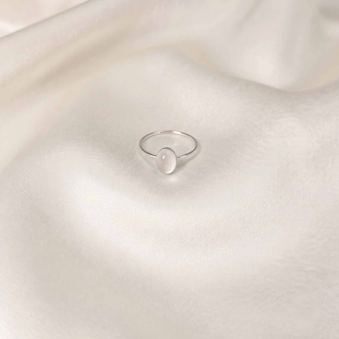 MXW natural oval white moonstone April birthstone stacking ring in 925 sterling silver metal