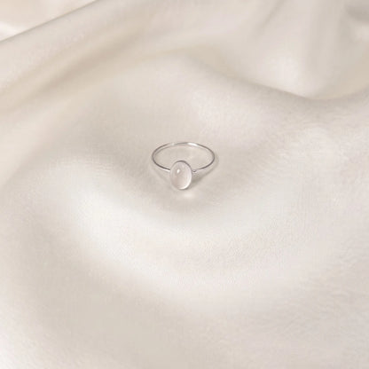 MXW natural oval white moonstone April birthstone stacking ring in 925 sterling silver metal