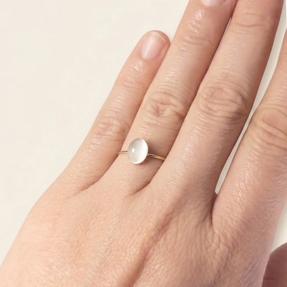 MXW natural oval white moonstone April birthstone stacking ring in 925 sterling silver metal