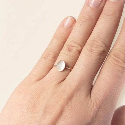 MXW natural oval white moonstone April birthstone stacking ring in 14K gold-filled metal