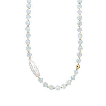 Aquamarine necklace with 14K gold-filled beads and a baroque freshwater pearl