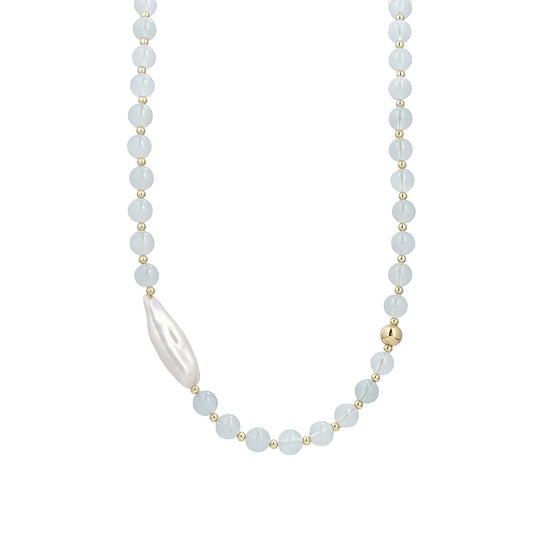 Aquamarine necklace with 14K gold-filled beads and a baroque freshwater pearl