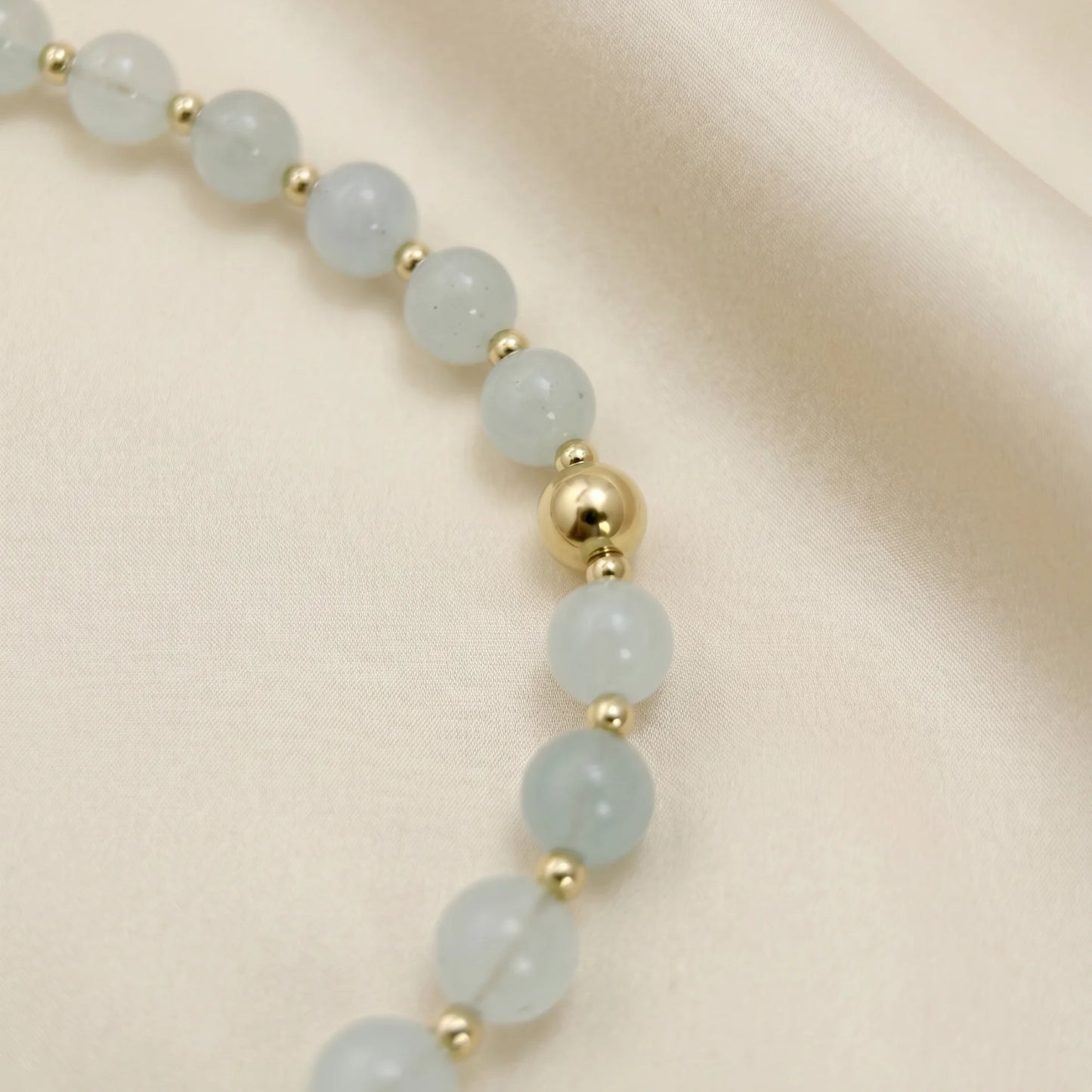 Aquamarine necklace with 14K gold-filled beads and a baroque freshwater pearl