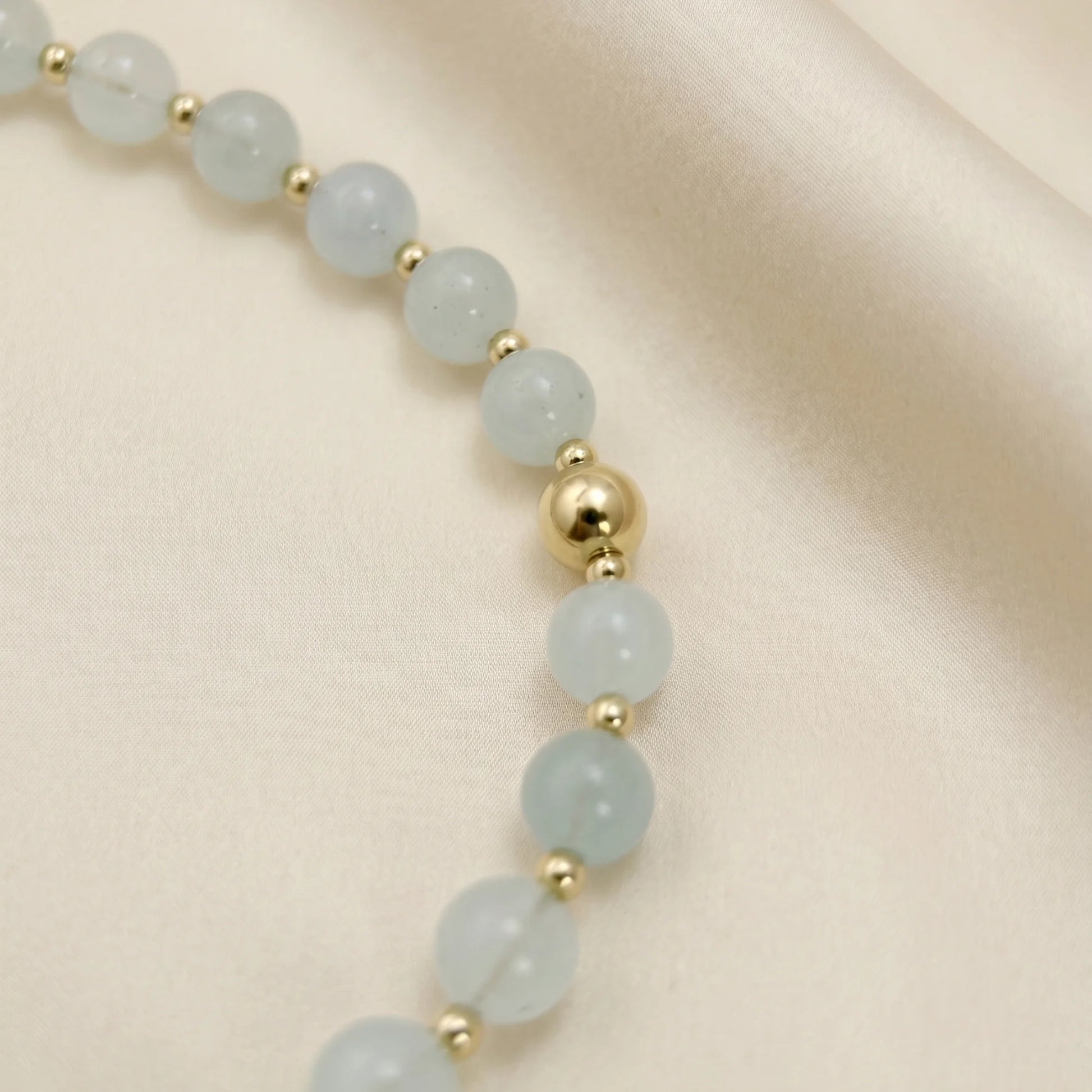 Aquamarine necklace with 14K gold-filled beads and a baroque freshwater pearl