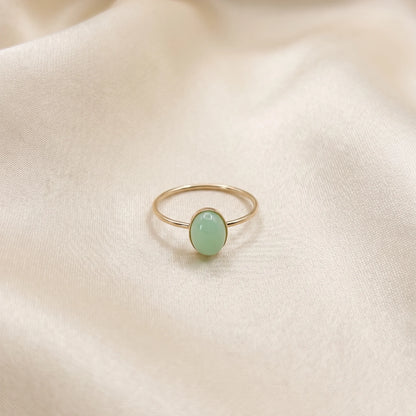 MXW natural oval chrysoprase August birthstone stacking ring in 14K gold-filled metal