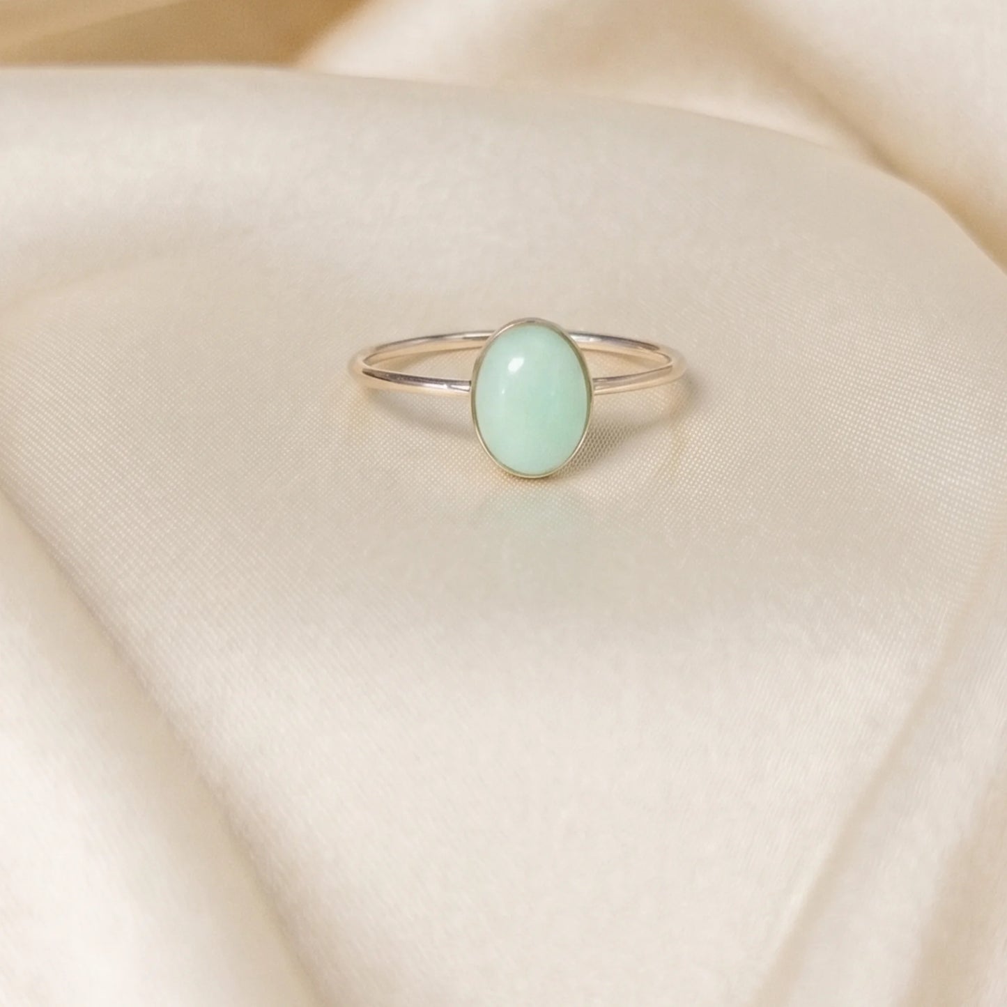 MXW natural oval chrysoprase August birthstone stacking ring in 14K gold-filled metal