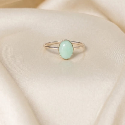 MXW natural oval chrysoprase August birthstone stacking ring in 14K gold-filled metal