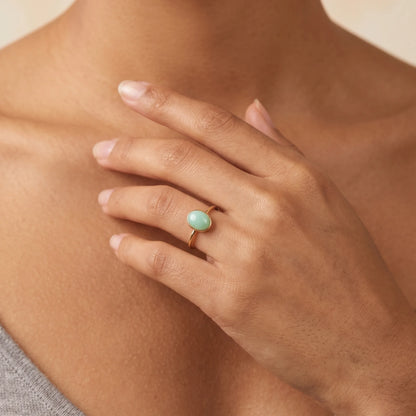 MXW natural oval chrysoprase August birthstone stacking ring in 14K gold-filled metal