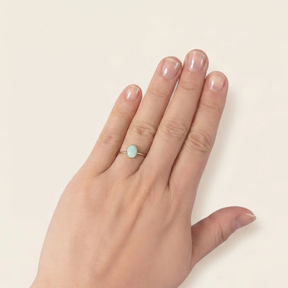 MXW natural oval chrysoprase August birthstone stacking ring in 14K gold-filled metal