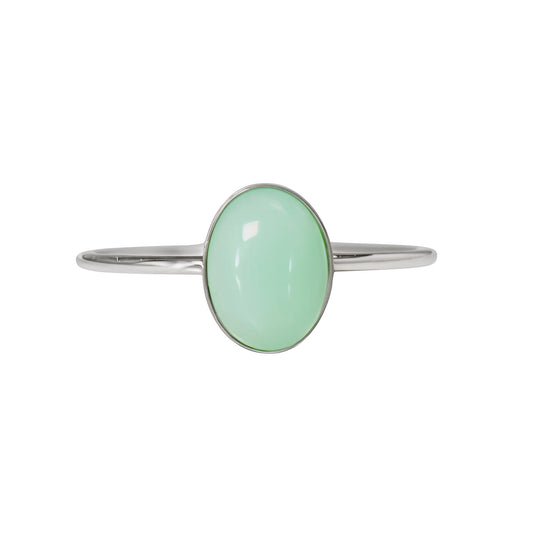MXW natural oval chrysoprase August birthstone stacking ring in 925 sterling silver metal