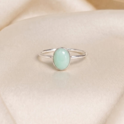 MXW natural oval chrysoprase August birthstone stacking ring in 925 sterling silver metal