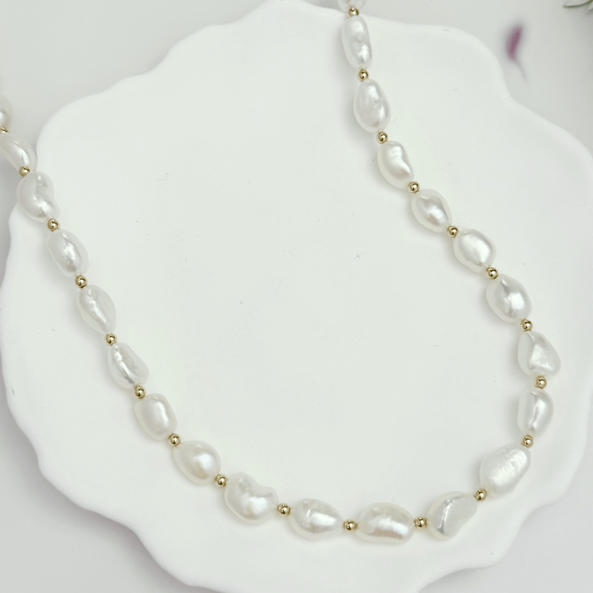 Baroque Freshwater Pearl Gold Beaded Necklace – MXW Jewellery