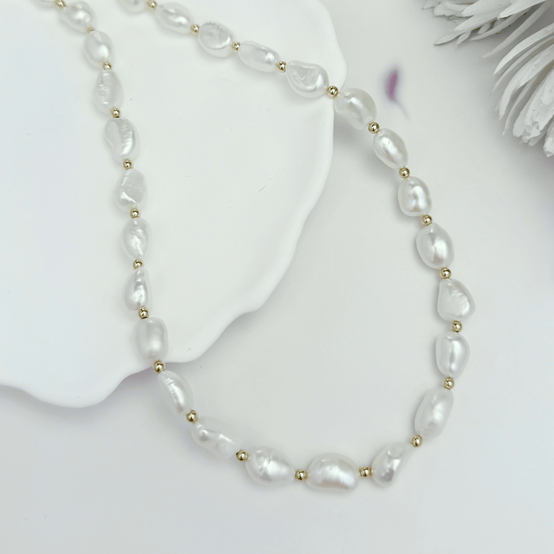 Baroque Freshwater Pearl Gold Beaded Necklace – MXW Jewellery
