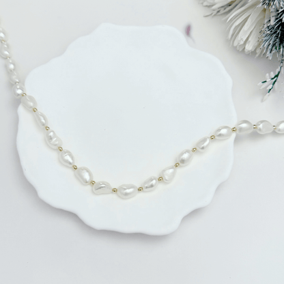 Baroque Freshwater Pearl Gold Beaded Necklace – MXW Jewellery