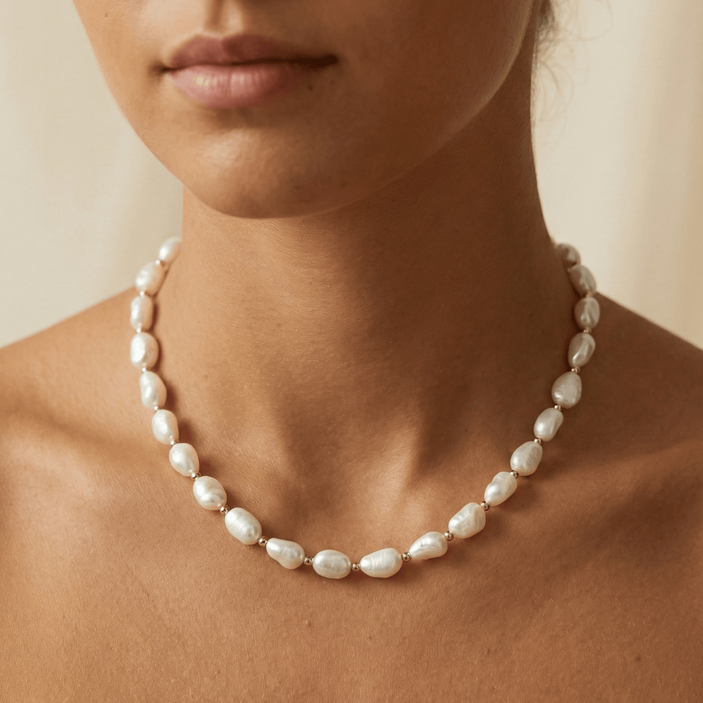 Baroque Freshwater Pearl Gold Beaded Necklace – MXW Jewellery