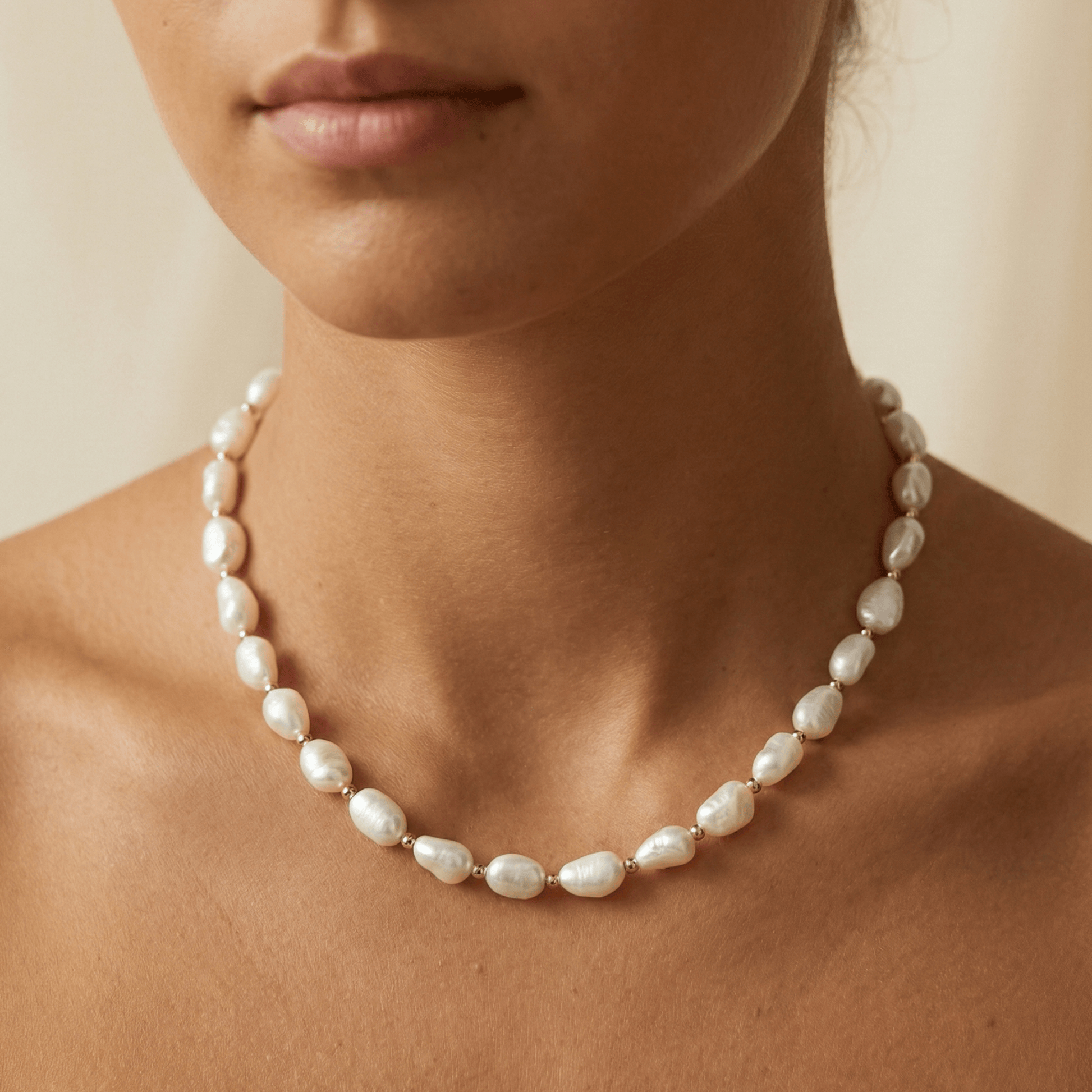 Baroque Freshwater Pearl Gold Beaded Necklace – MXW Jewellery