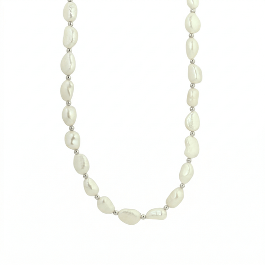 Premium baroque freshwater pearl and 925 sterling silver beaded necklace, hand-finished in Australia