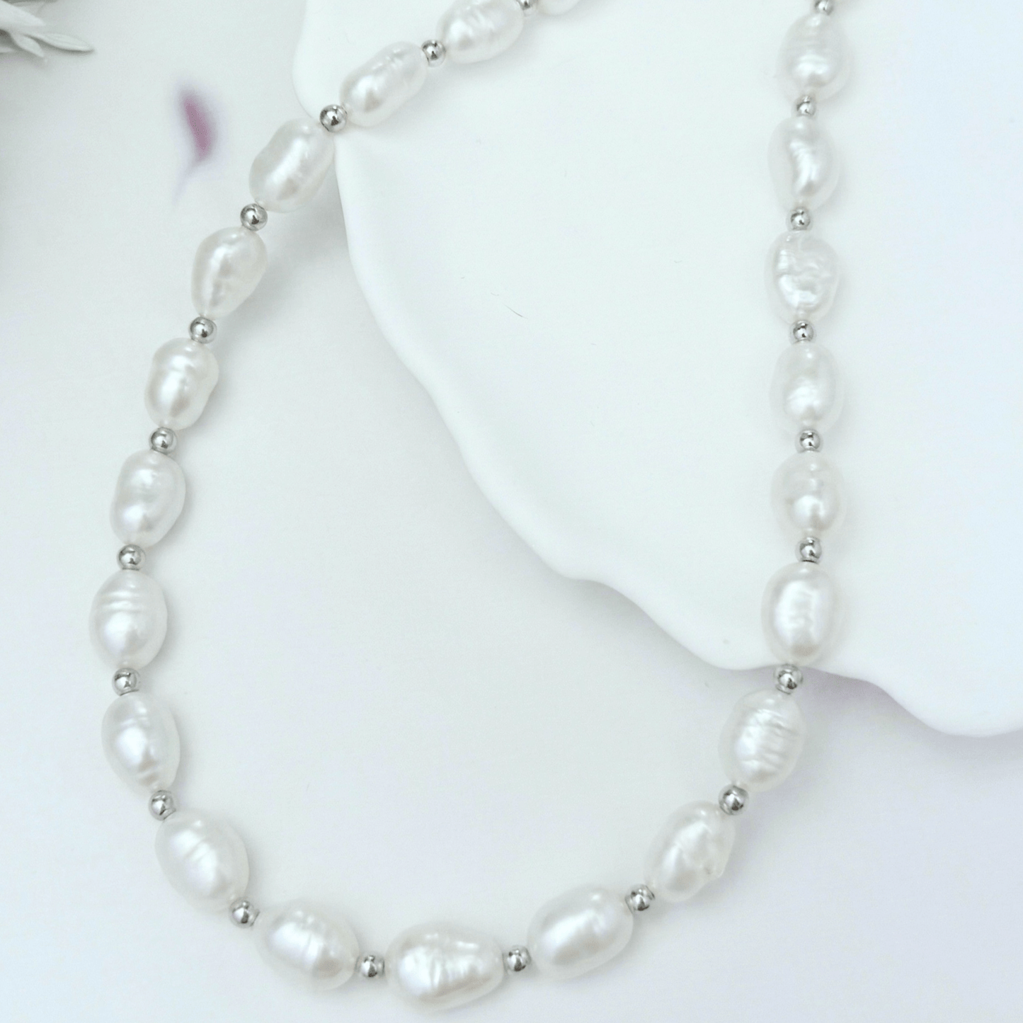 Premium baroque freshwater pearl and 925 sterling silver beaded necklace, hand-finished in Australia