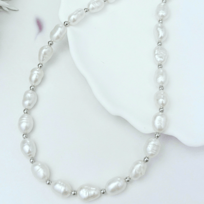 Premium baroque freshwater pearl and 925 sterling silver beaded necklace, hand-finished in Australia