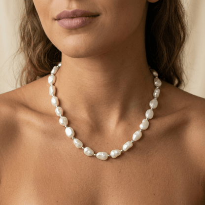 Premium baroque freshwater pearl and 925 sterling silver beaded necklace, hand-finished in Australia