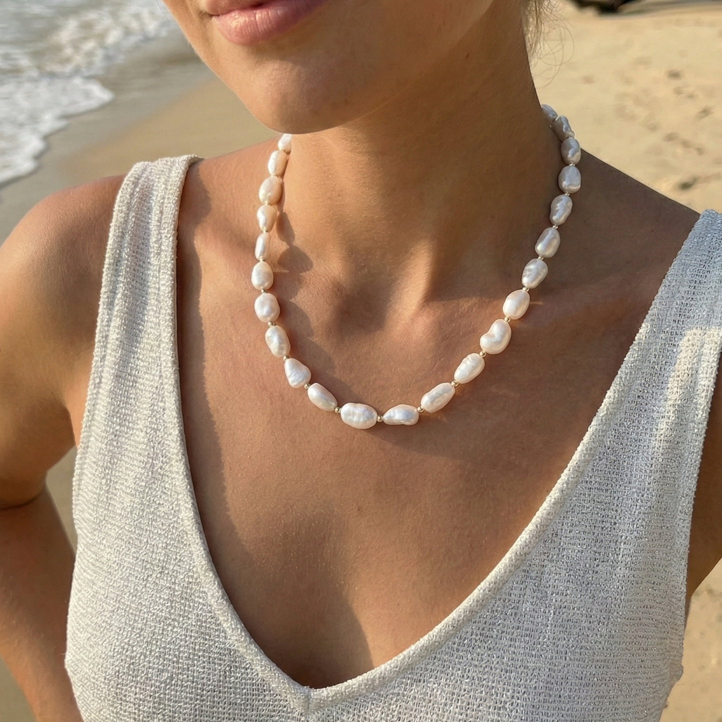 Premium baroque freshwater pearl and 925 sterling silver beaded necklace, hand-finished in Australia