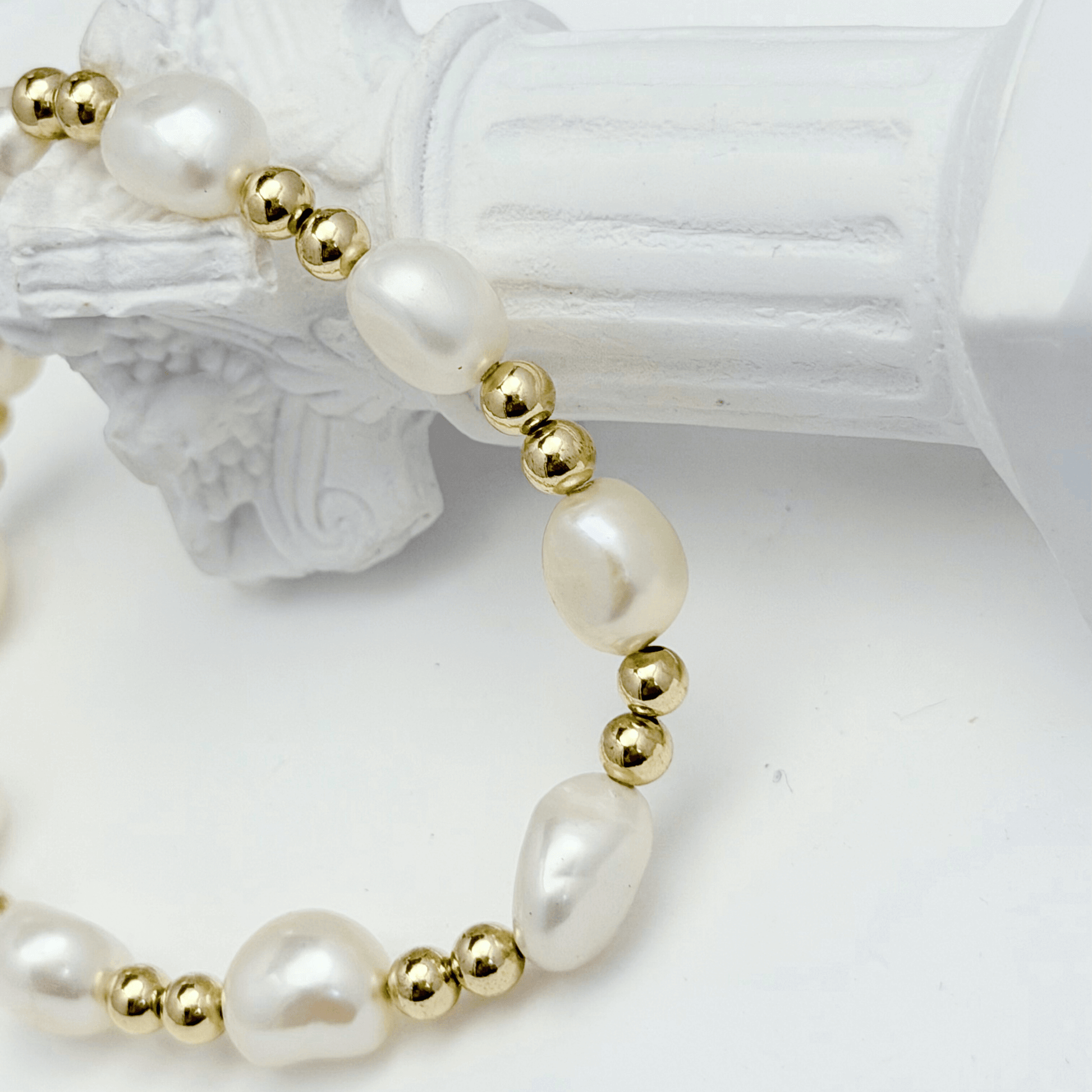 Baroque pearl spacer gold bead bracelet – handmade in AU – MXW Jewellery