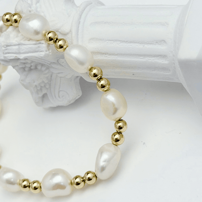 Baroque pearl spacer gold bead bracelet – handmade in AU – MXW Jewellery