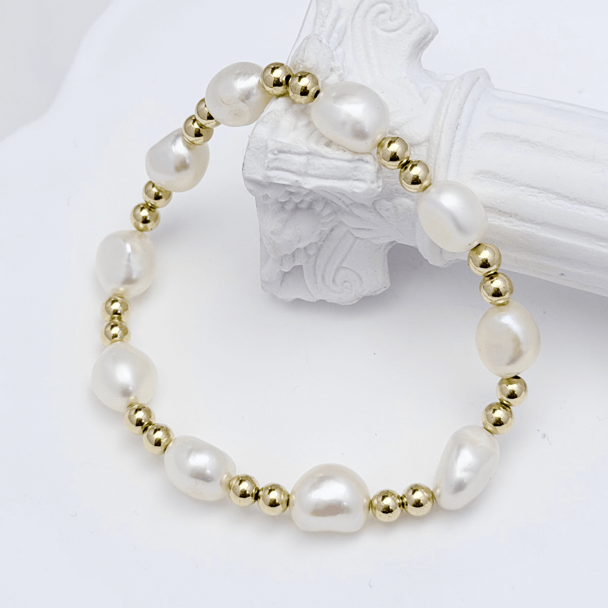 Baroque pearl spacer gold bead bracelet – handmade in AU – MXW Jewellery
