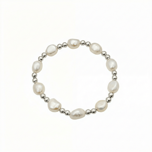 Baroque pearl spacer sterling silver bracelet – handmade in AU – MXW Jewellery