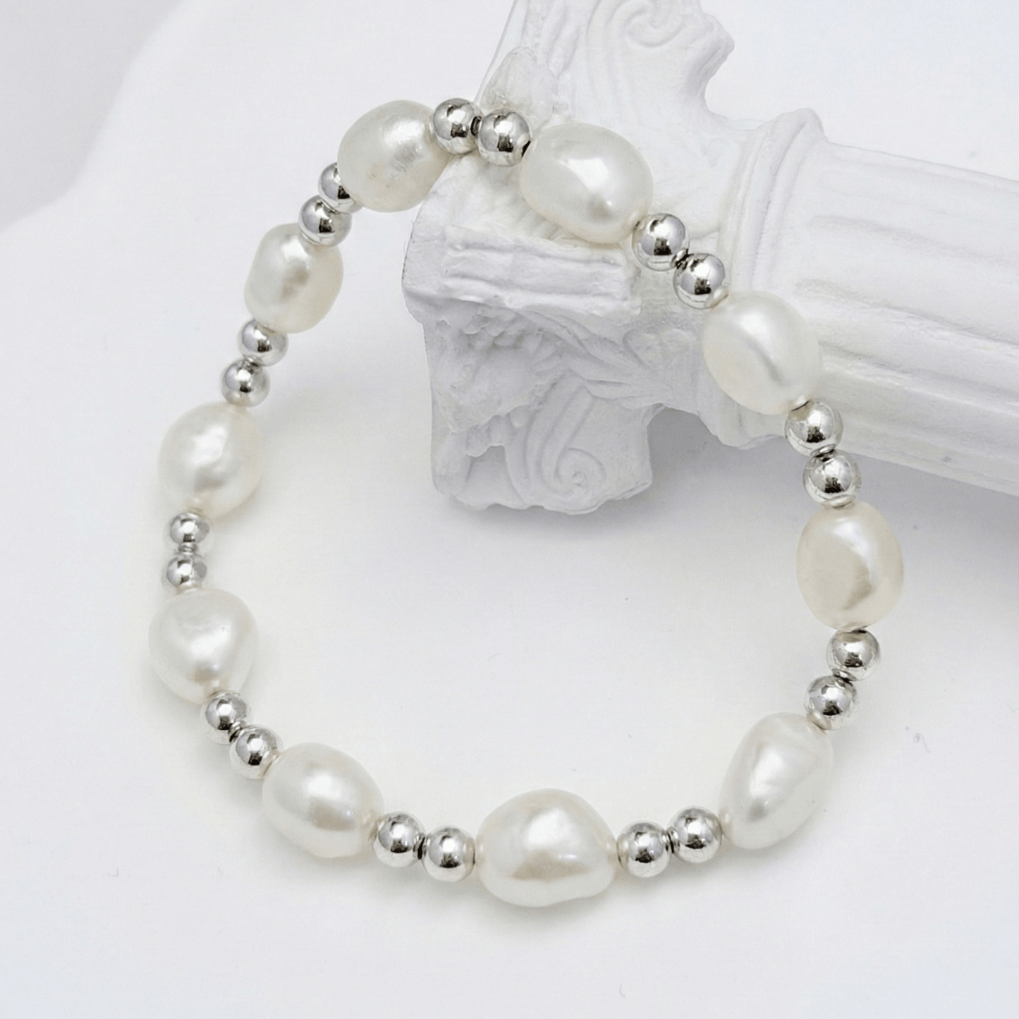 Baroque pearl spacer sterling silver bracelet – handmade in AU – MXW Jewellery