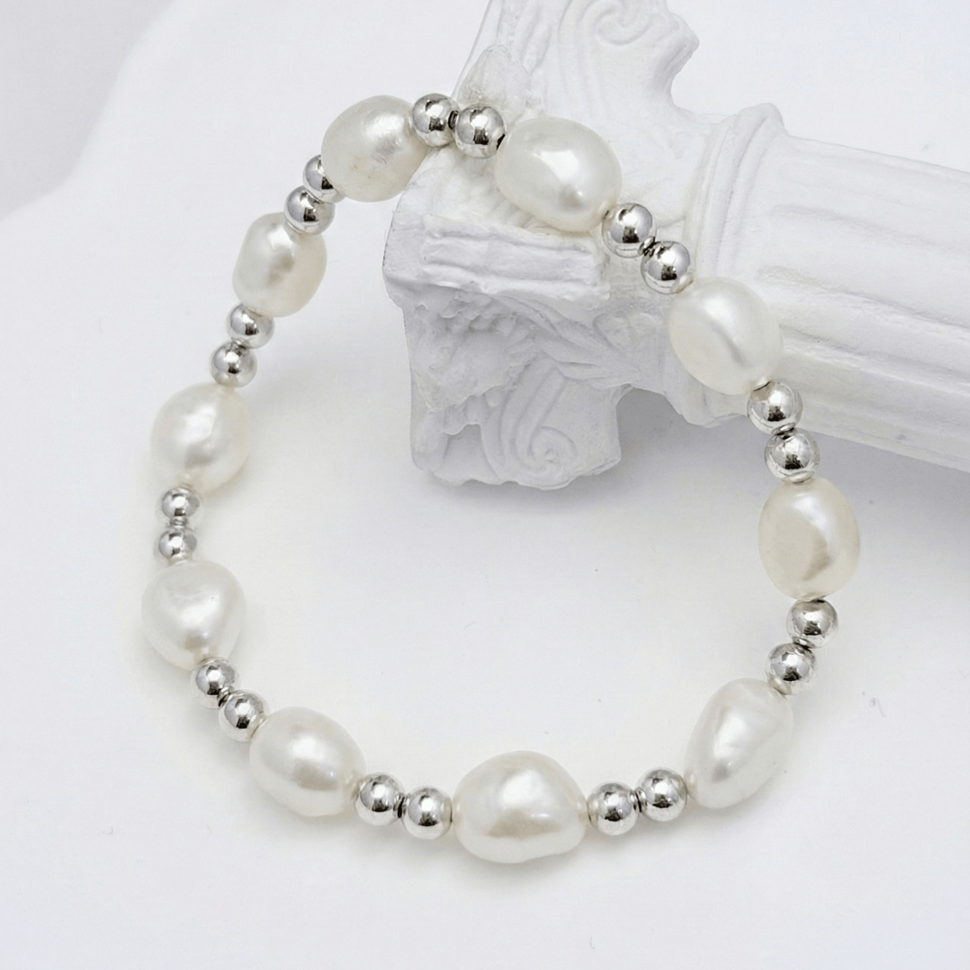 Baroque pearl spacer sterling silver bracelet – handmade in AU – MXW Jewellery