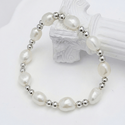Baroque pearl spacer sterling silver bracelet – handmade in AU – MXW Jewellery