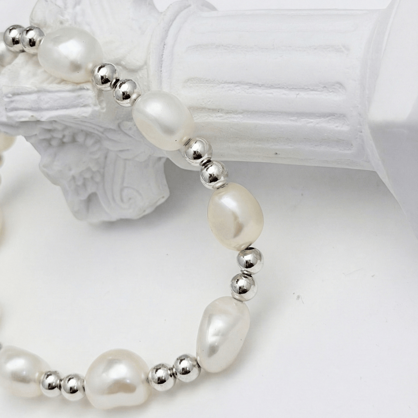 Baroque pearl spacer sterling silver bracelet – handmade in AU – MXW Jewellery