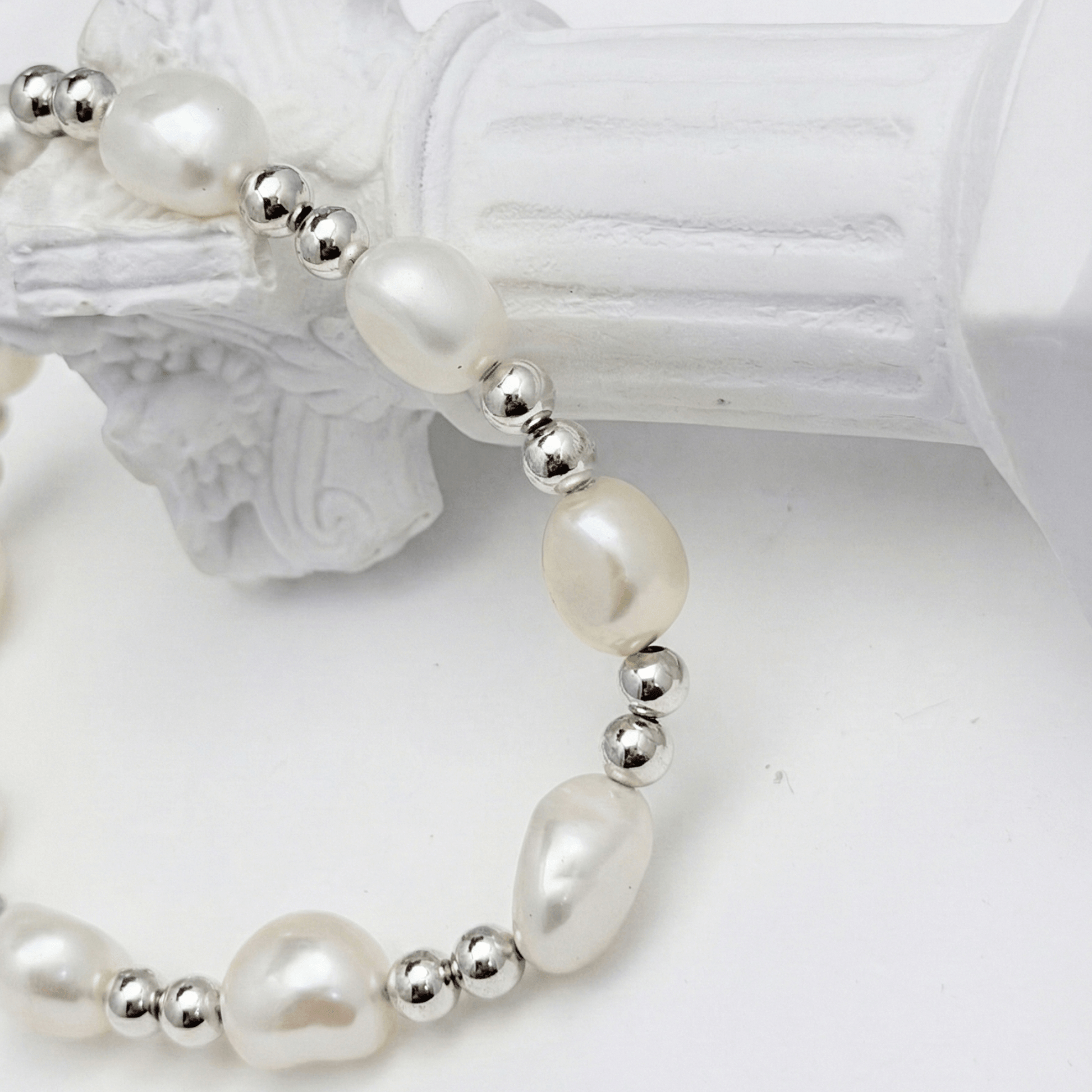 Baroque pearl spacer sterling silver bracelet – handmade in AU – MXW Jewellery