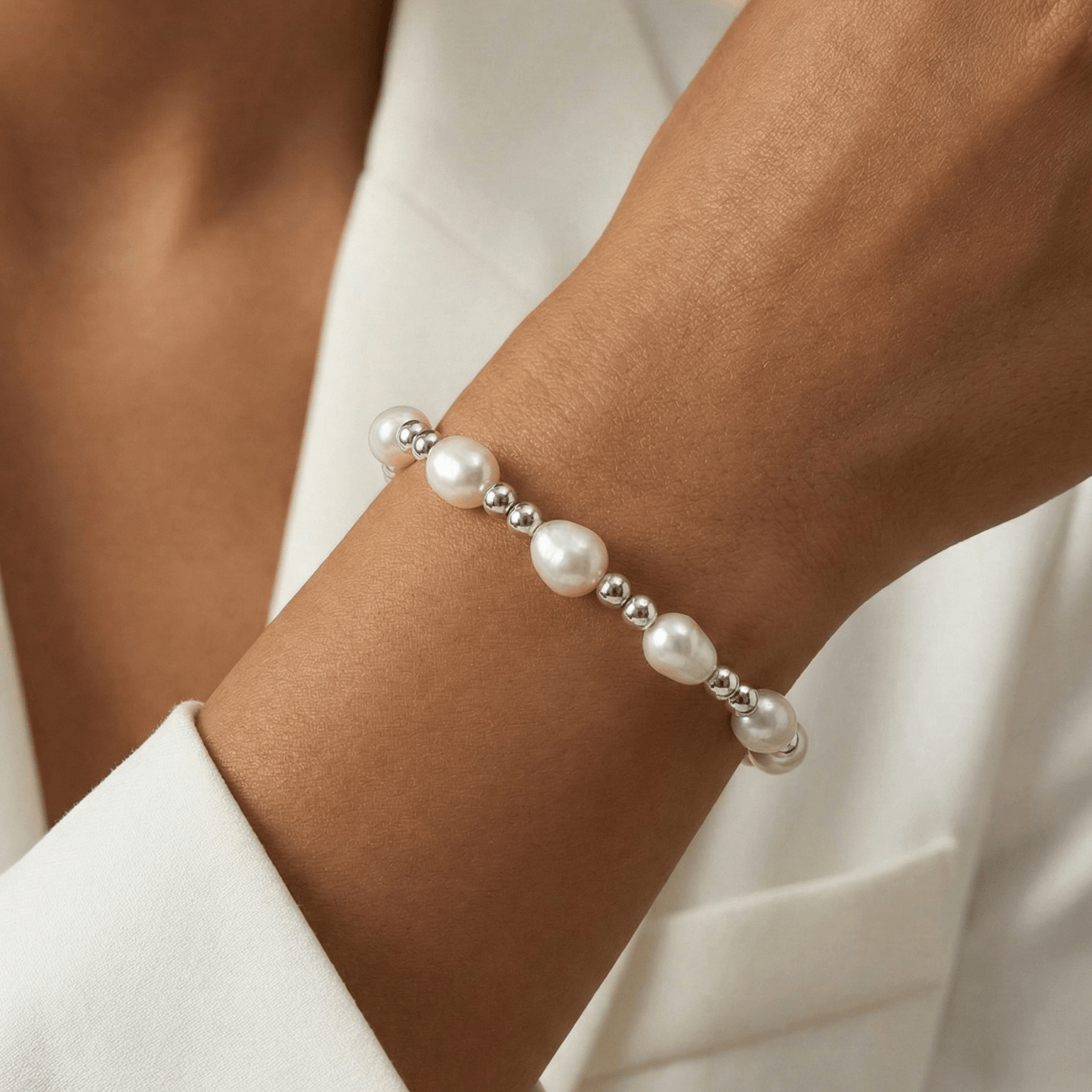 Baroque pearl spacer sterling silver bracelet – handmade in AU – MXW Jewellery