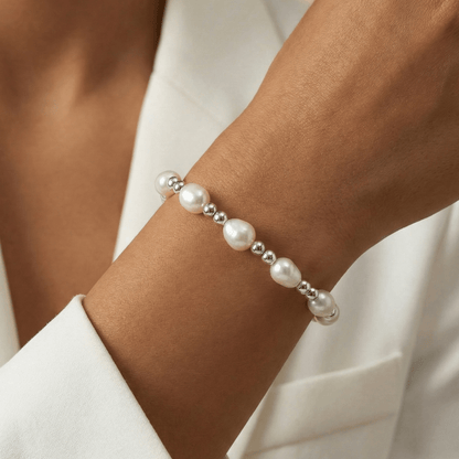 Baroque pearl spacer sterling silver bracelet – handmade in AU – MXW Jewellery