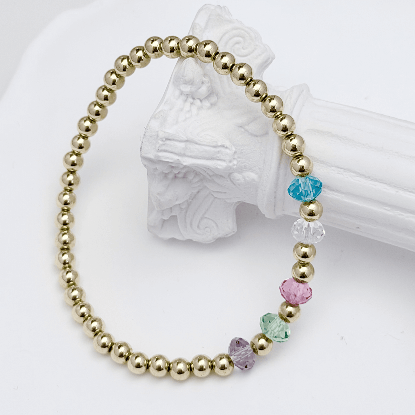 Personalised birthstone gold bead bracelet with Swarovski crystals – handmade in AU – MXW